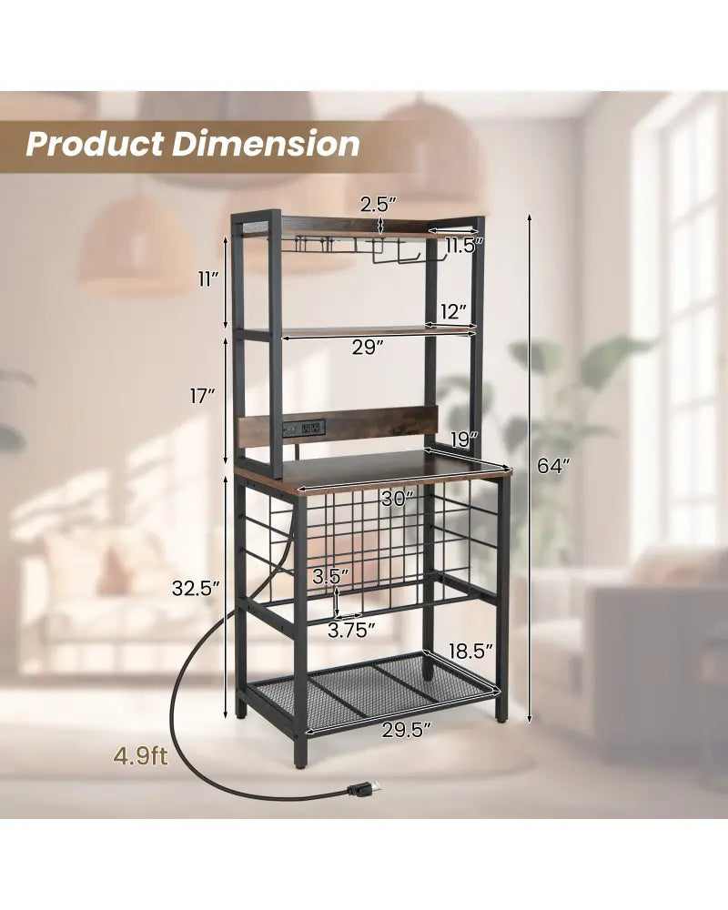 Wine Bar Cabinet Wine Rack with 4 Tier Storage Shelves and Glass Holders-Brown - Brown - Wine Racks