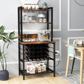 Wine Bar Cabinet Wine Rack with 4 Tier Storage Shelves and Glass Holders-Brown - Brown - Wine Racks
