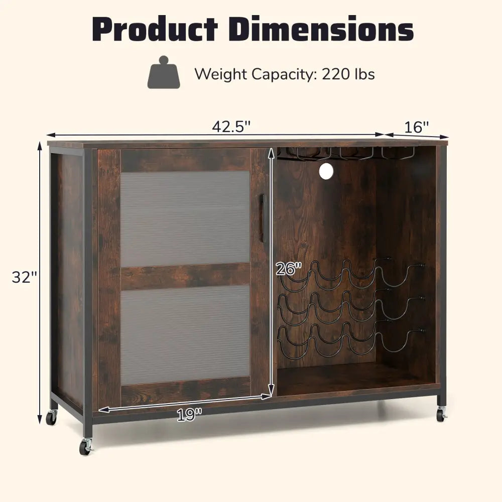 Wine Bar Cabinet with LED Light and Adjustable Shelves-Rustic Brown - Rustic Brown - Wine Racks