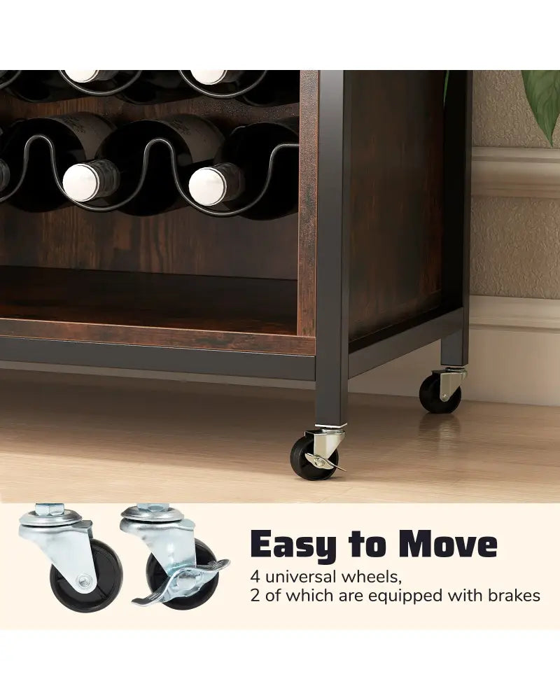 Wine Bar Cabinet with LED Light and Adjustable Shelves-Rustic Brown - Rustic Brown - Wine Racks