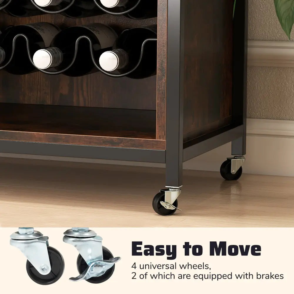 Wine Bar Cabinet with LED Light and Adjustable Shelves-Rustic Brown - Rustic Brown - Wine Racks