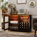 Wine Bar Cabinet with LED Light and Adjustable Shelves-Rustic Brown - Rustic Brown - Wine Racks