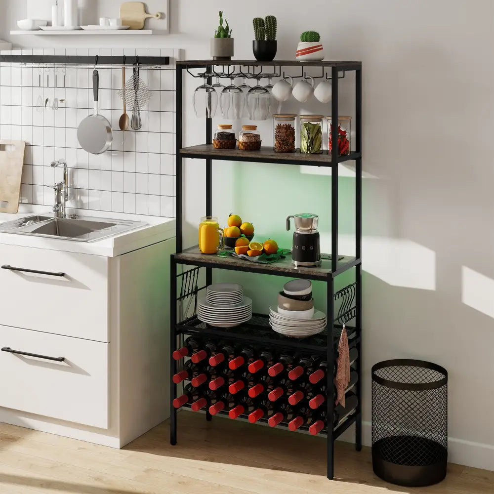 Wine Organizer with Power Outlet and Bottle Holders-Gray - Gray - Wine Racks