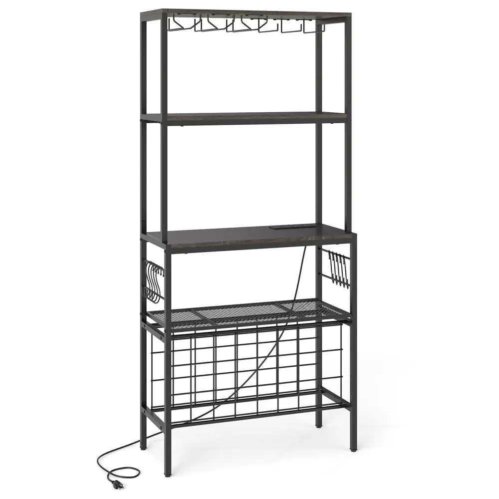 Wine Organizer with Power Outlet and Bottle Holders-Gray - Gray - Wine Racks