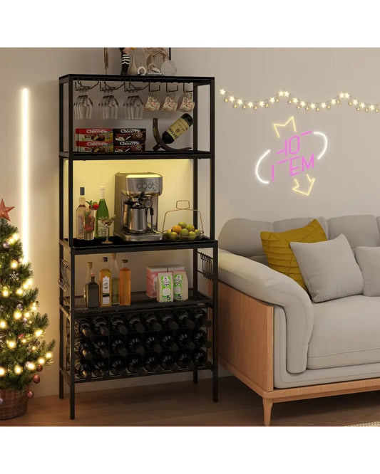 Wine Organizer with Power Outlet and Bottle Holders-Gray - Gray - Wine Racks