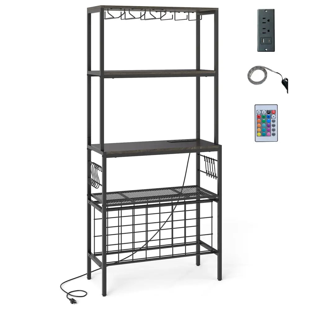 Wine Organizer with Power Outlet and Bottle Holders-Gray - Gray - Wine Racks
