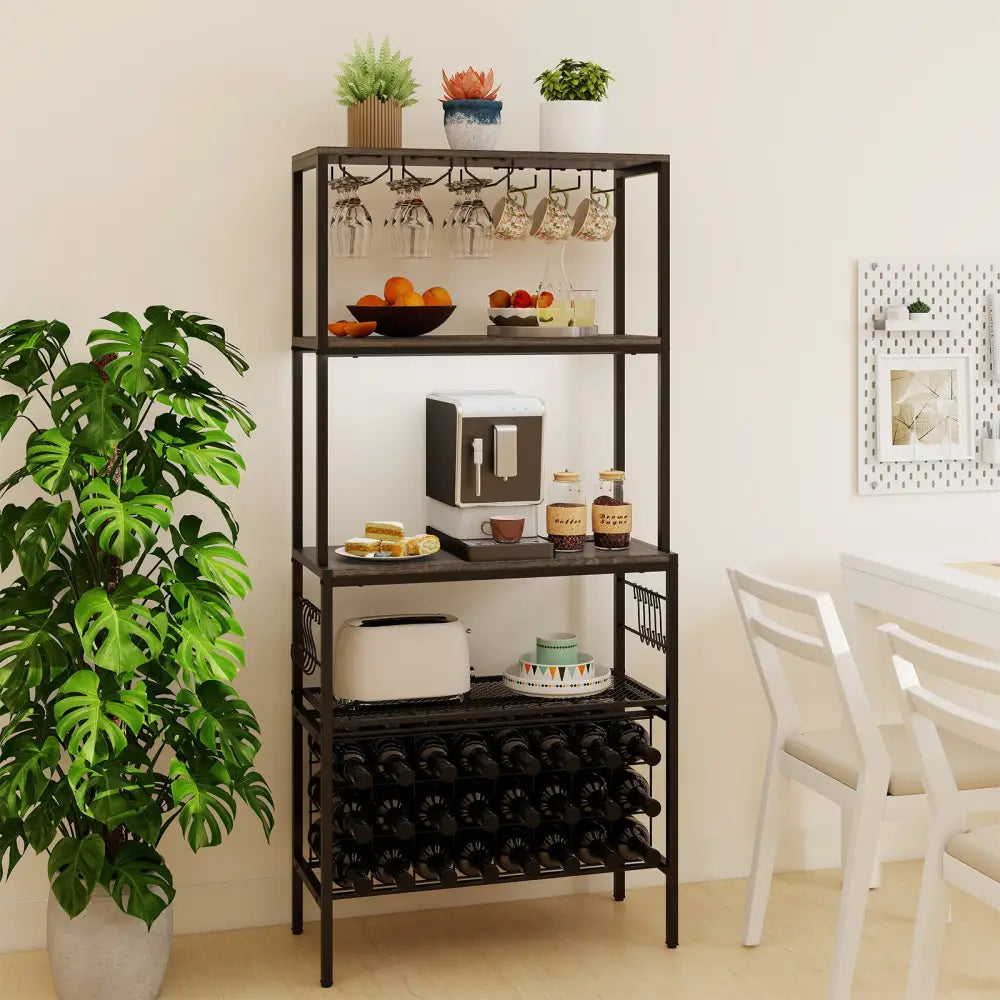 Wine Organizer with Power Outlet and Bottle Holders-Gray - Gray - Wine Racks