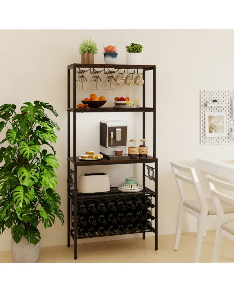 Wine Organizer with Power Outlet and Bottle Holders-Rustic Brown - Rustic Brown - Wine Racks