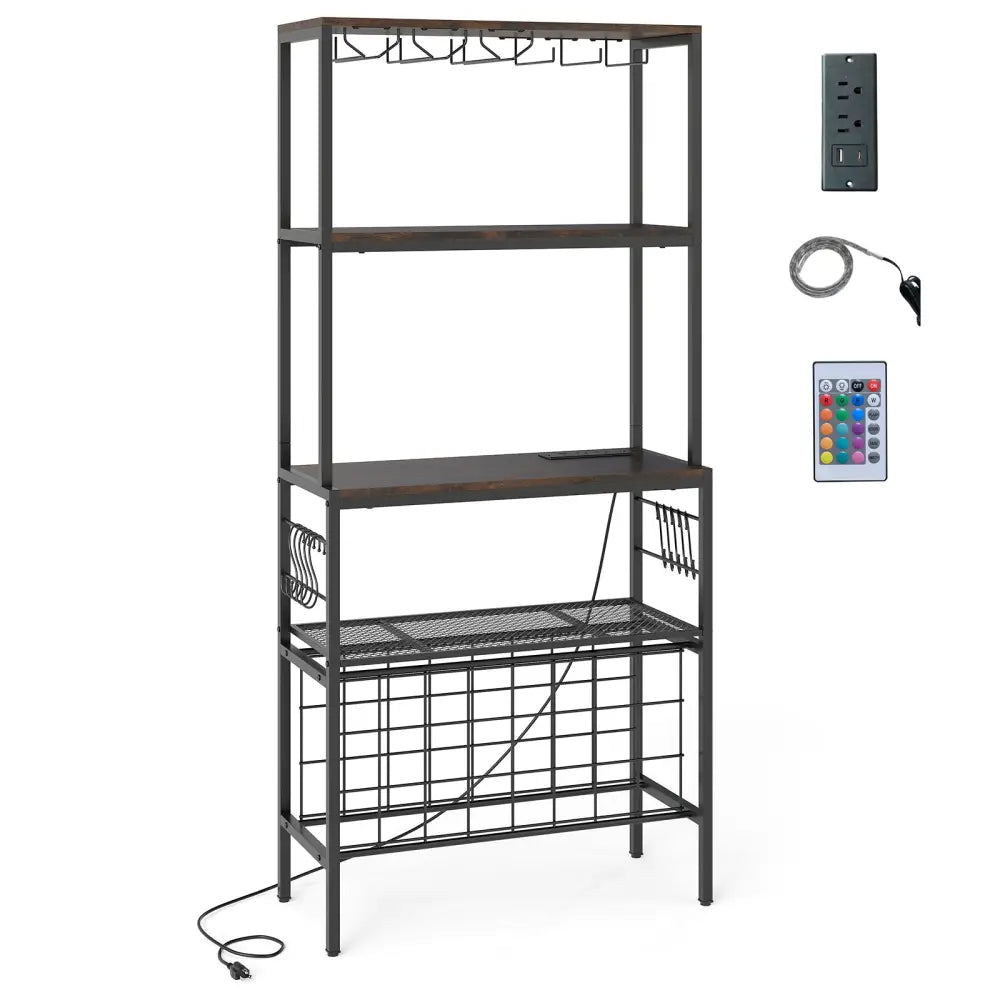 Wine Organizer with Power Outlet and Bottle Holders-Rustic Brown - Rustic Brown - Wine Racks