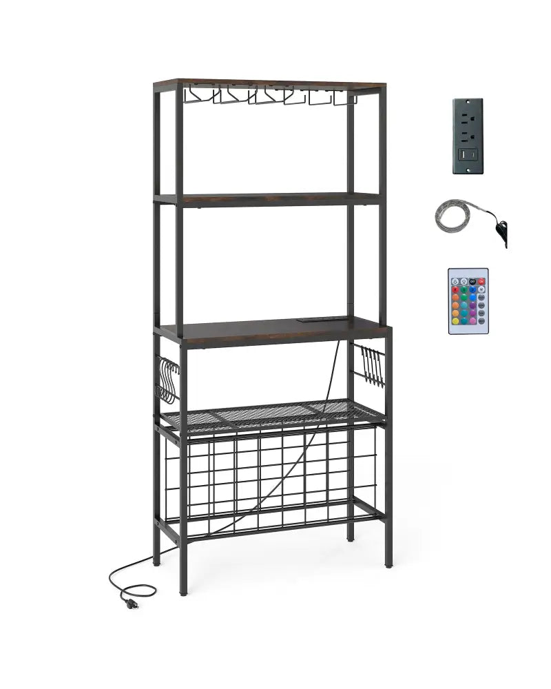 Wine Organizer with Power Outlet and Bottle Holders-Rustic Brown - Rustic Brown - Wine Racks