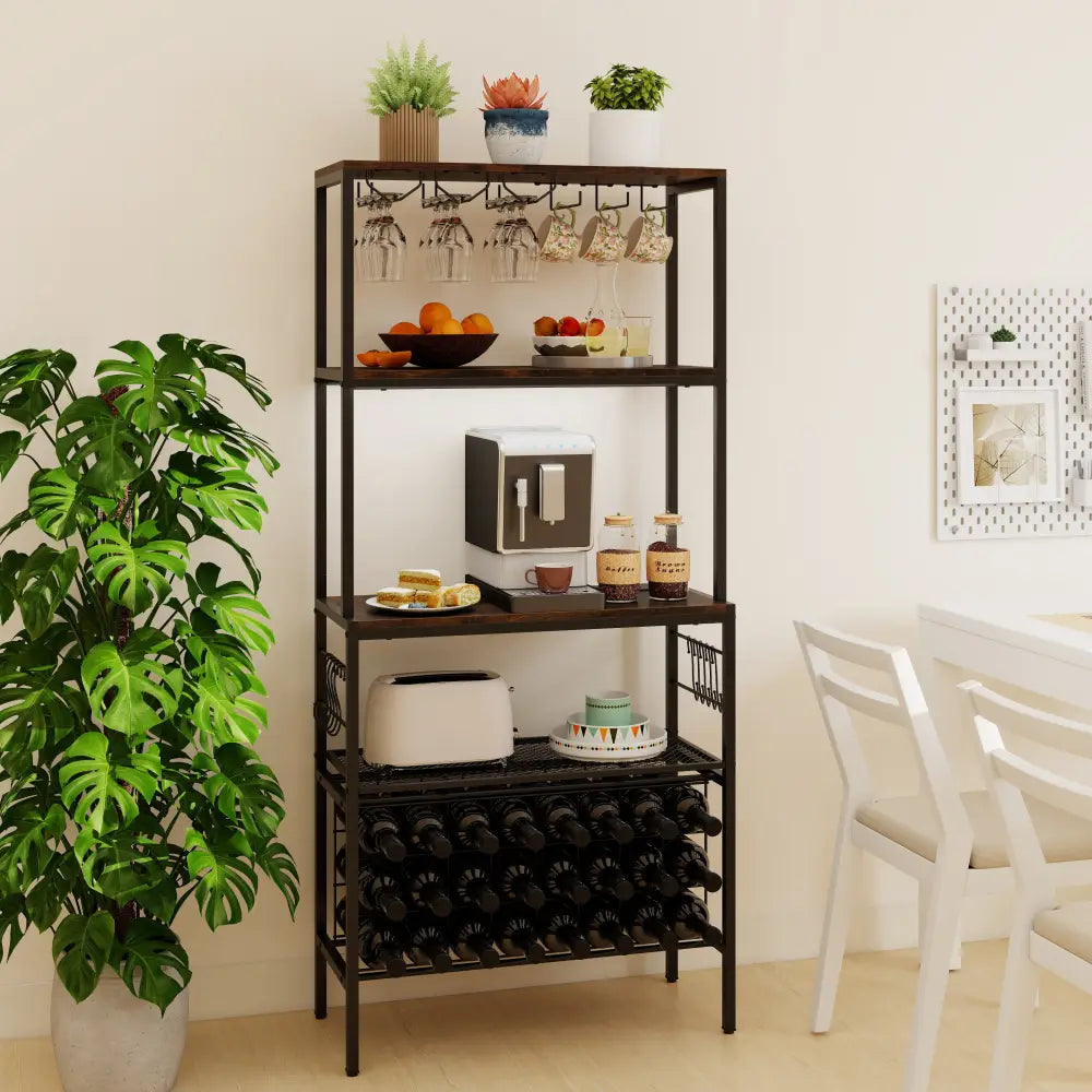 Wine Organizer with Power Outlet and Bottle Holders-Rustic Brown - Rustic Brown - Wine Racks
