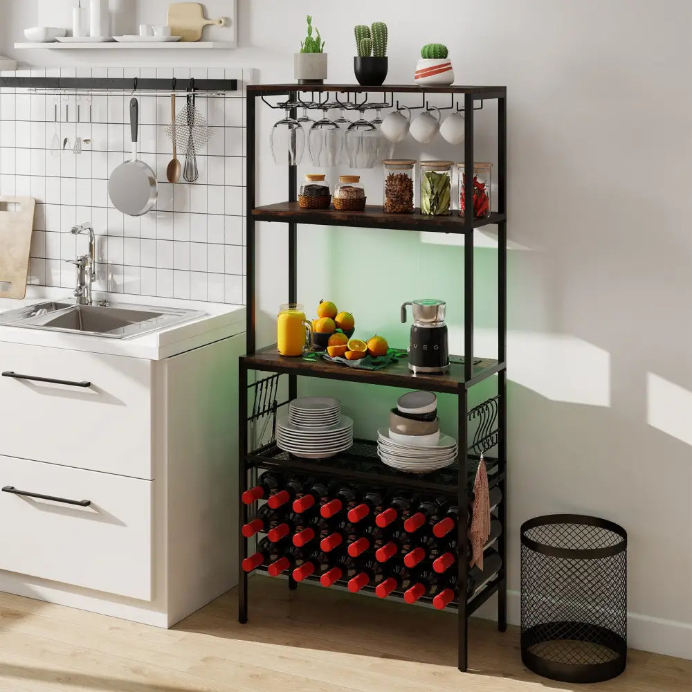 Wine Organizer with Power Outlet and Bottle Holders-Rustic Brown - Rustic Brown - Wine Racks