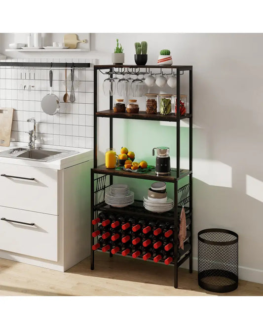 Wine Organizer with Power Outlet and Bottle Holders-Rustic Brown - Rustic Brown - Wine Racks