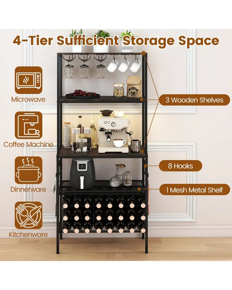 Wine Organizer with Power Outlet and Bottle Holders-Rustic Brown - Rustic Brown - Wine Racks