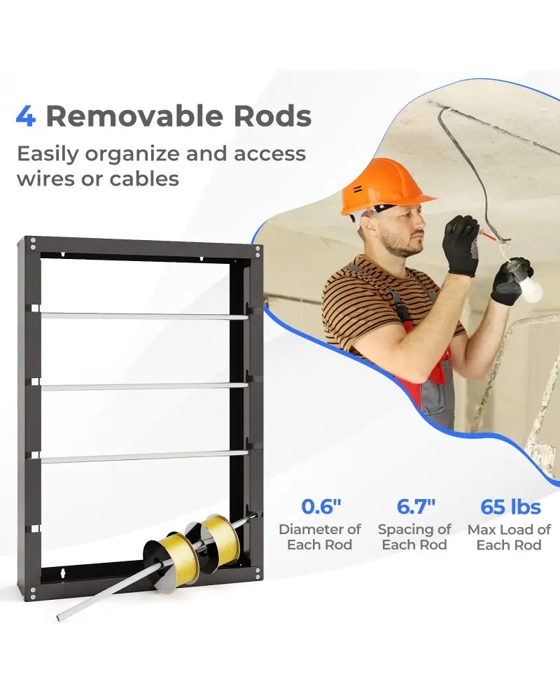 Wire Spool Rack with 4 Rods for Electrical Industrial and Retail Use-Gray - Gray - Garages