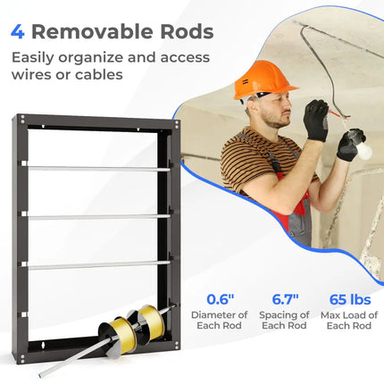 Wire Spool Rack with 4 Rods for Electrical Industrial and Retail Use-Gray - Gray - Garages