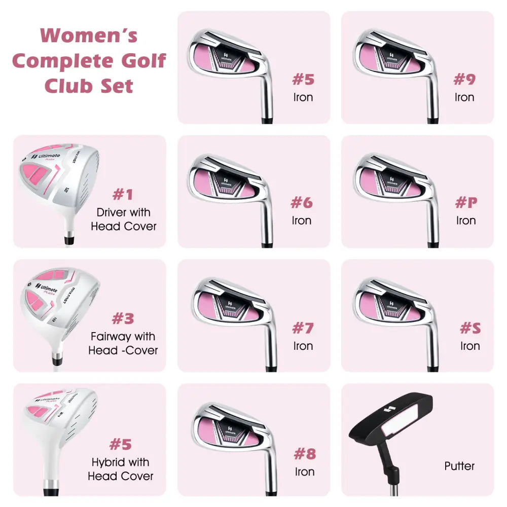 Women’s Complete Golf Club Set Right Hand with Rain Hood-Pink - Pink - Golf