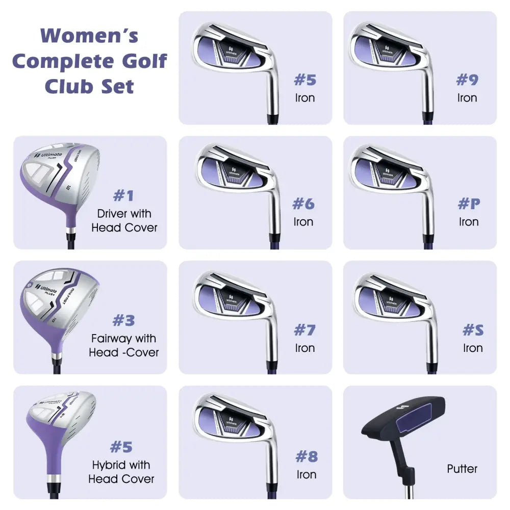 Women’s Complete Golf Club Set Right Hand with Rain Hood-Purple - Purple - Golf