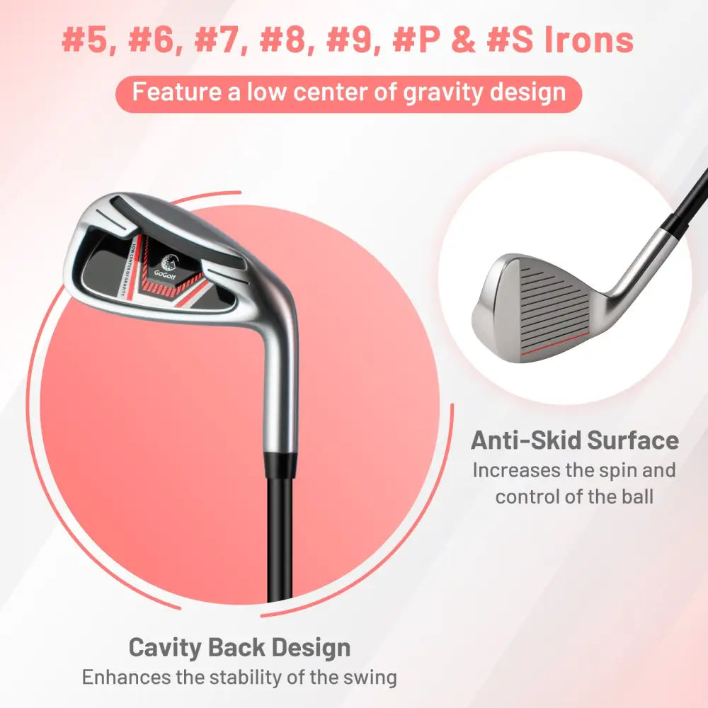Women’s Complete Golf Clubs and Bag Set with Headcovers and Putter-Red - Red - Golf