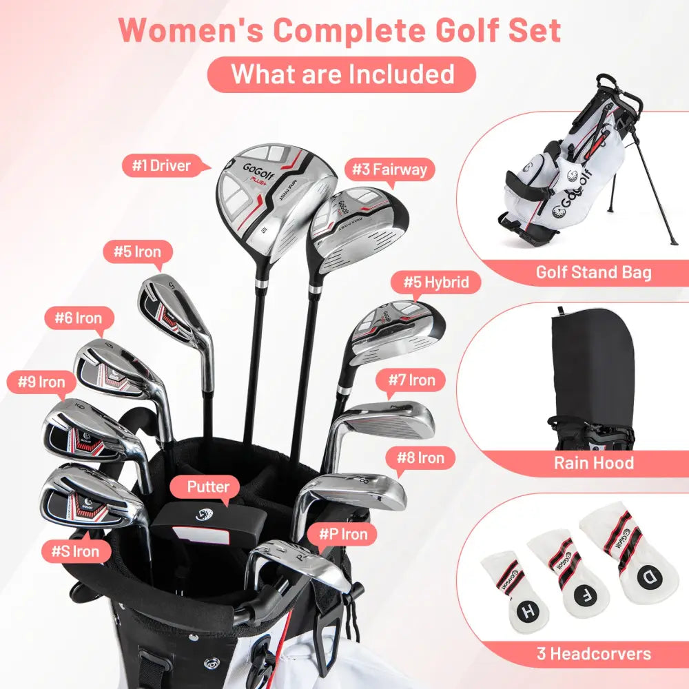 Women’s Complete Golf Clubs and Bag Set with Headcovers and Putter-Red - Red - Golf