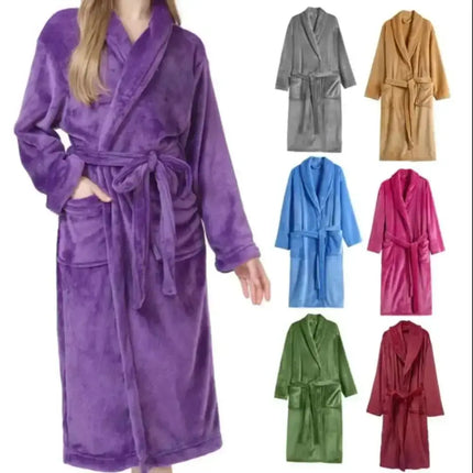 Women's Flannel Robe Thick Warm Fleece Bathrobe - Winter Soft Plush Long Nightgown/Sleepwear - Oasis Home Essentials