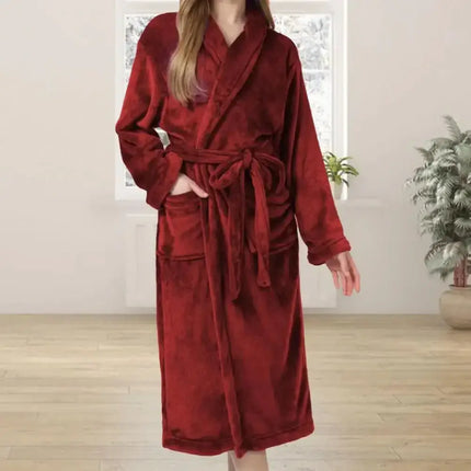 Women's Flannel Robe Thick Warm Fleece Bathrobe - Winter Soft Plush Long Nightgown/Sleepwear - Oasis Home Essentials