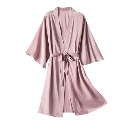 Women’s Satin Kimono Robe Set – Short Mini Nightgown, Polyester Sleepwear, Bridal Wedding Gift, Casual Lingerie Nightwear - Oasis Home Essentials