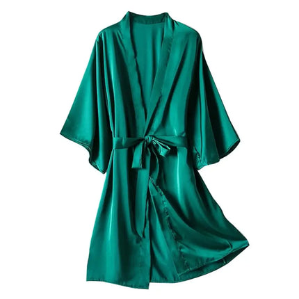 Women’s Satin Kimono Robe Set – Short Mini Nightgown, Polyester Sleepwear, Bridal Wedding Gift, Casual Lingerie Nightwear - Oasis Home Essentials