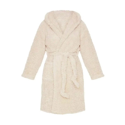 Women’s Winter Flannel Hoodie Robe – Thick Plush Mid‑Calf Pajamas with Cute Ears, Long‑Sleeve Warm Homewear - Oasis Home Essentials