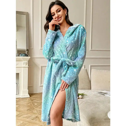 Women’s Winter Plush Velour Robe – Luxury Mid‑Calf Corduroy‑Style Nightwear, Long‑Sleeved Tie‑Waist Warm Homewear - Oasis Home Essentials