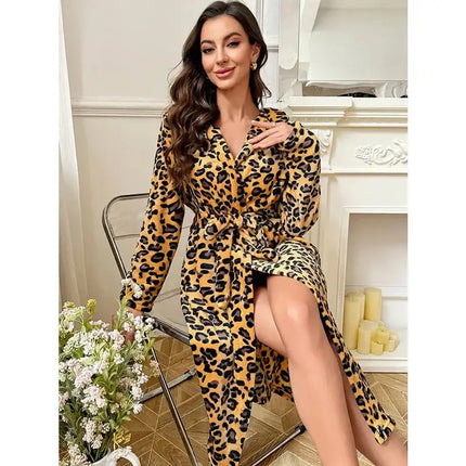 Women’s Winter Plush Velour Robe – Luxury Mid‑Calf Corduroy‑Style Nightwear, Long‑Sleeved Tie‑Waist Warm Homewear - Oasis Home Essentials