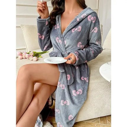 Women’s Winter Plush Velour Robe – Luxury Mid‑Calf Corduroy‑Style Nightwear, Long‑Sleeved Tie‑Waist Warm Homewear - Oasis Home Essentials