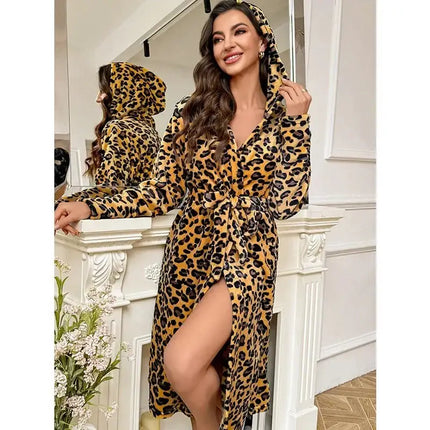 Women’s Winter Plush Velour Robe – Luxury Mid‑Calf Corduroy‑Style Nightwear, Long‑Sleeved Tie‑Waist Warm Homewear - Oasis Home Essentials
