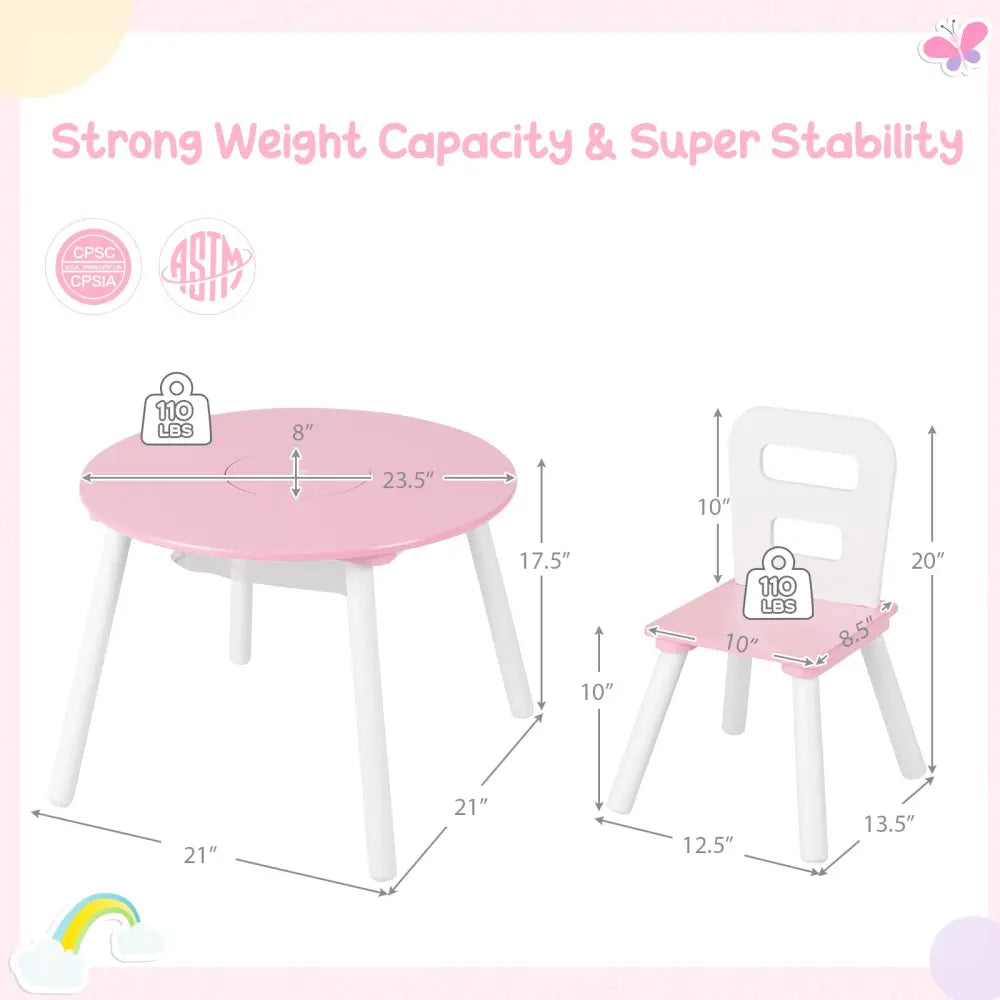 Wood Activity Kids Table and Chair Set with Center Mesh Storage for Snack Time and Homework-Pink - Pink - Kids Table &