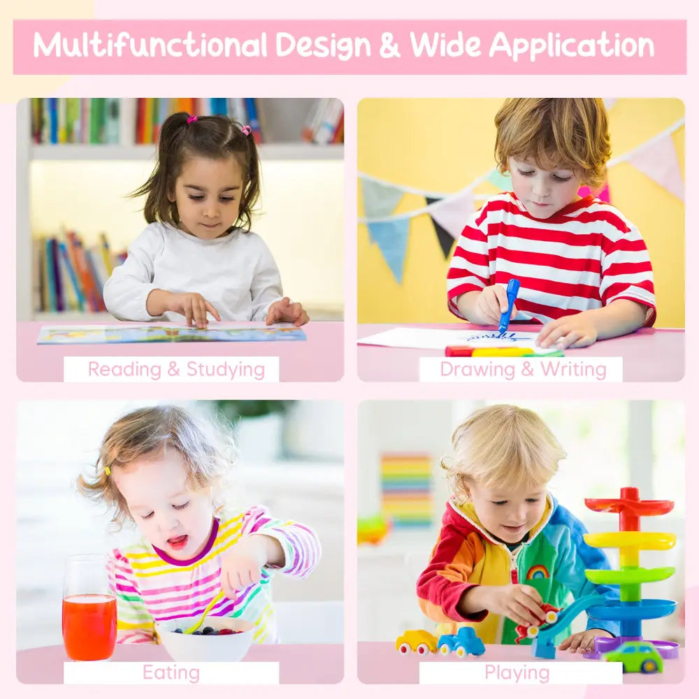 Wood Activity Kids Table and Chair Set with Center Mesh Storage for Snack Time and Homework-Pink - Pink - Kids Table &