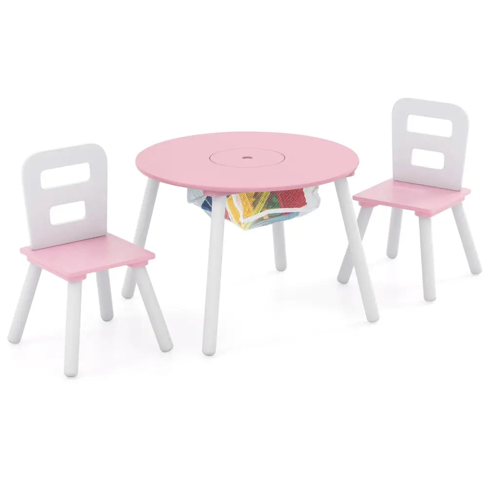 Wood Activity Kids Table and Chair Set with Center Mesh Storage for Snack Time and Homework-Pink - Pink - Kids Table &