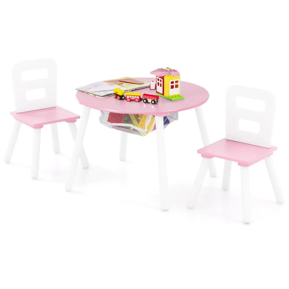 Wood Activity Kids Table and Chair Set with Center Mesh Storage for Snack Time and Homework-Pink - Pink - Kids Table &