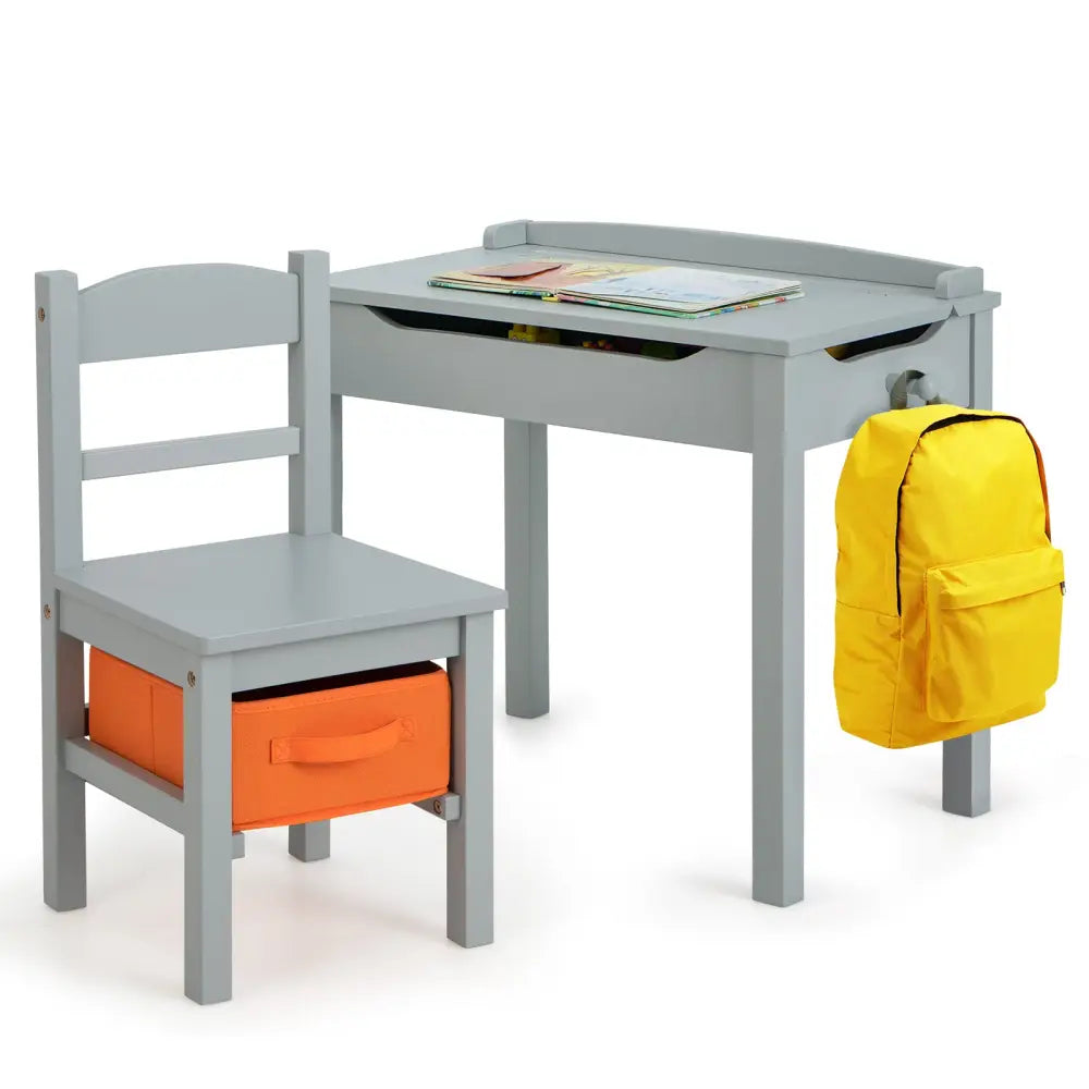 Wood Activity Kids Table and Chair Set with Storage Space-Gray - Gray - Kids Table & Chair Sets