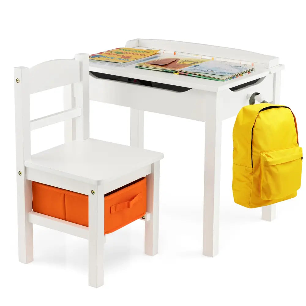Wood Activity Kids Table and Chair Set with Storage Space-White - White - Kids Table & Chair Sets