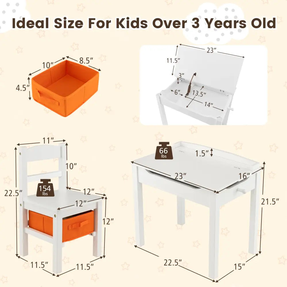 Wood Activity Kids Table and Chair Set with Storage Space-White - White - Kids Table & Chair Sets