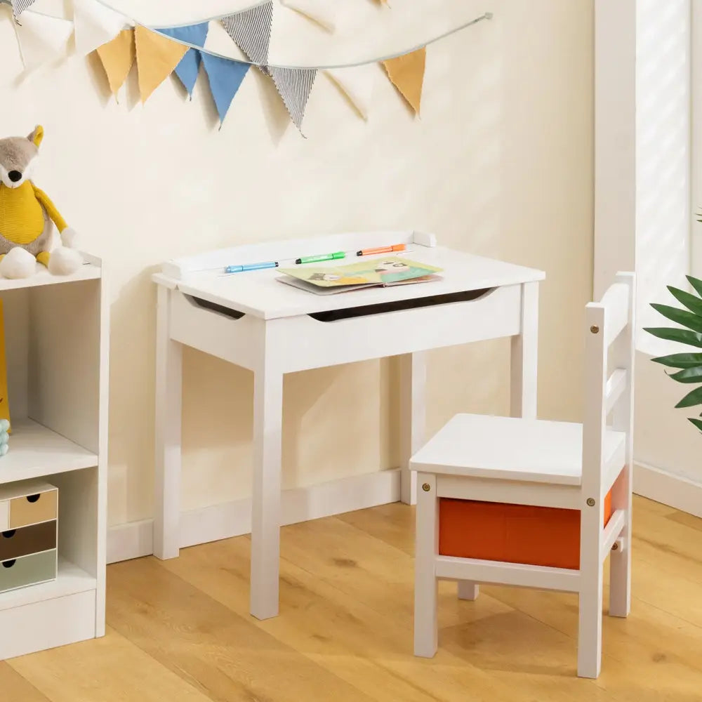 Wood Activity Kids Table and Chair Set with Storage Space-White - White - Kids Table & Chair Sets