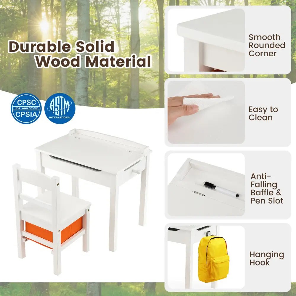 Wood Activity Kids Table and Chair Set with Storage Space-White - White - Kids Table & Chair Sets