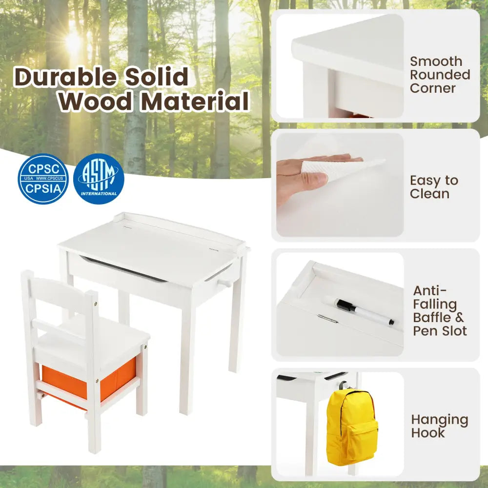 Wood Activity Kids Table and Chair Set with Storage Space-White - White - Kids Table & Chair Sets