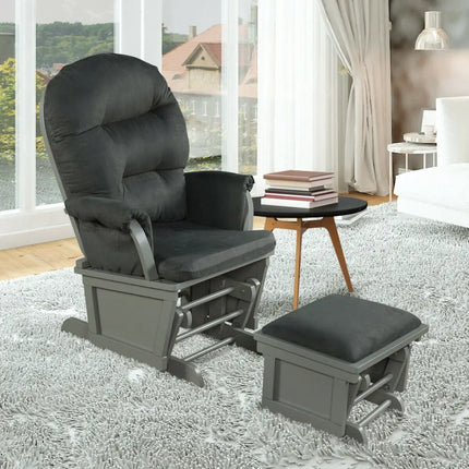 Wood Baby Glider and Ottoman Cushion Set with Padded Armrests for Nursing-Gray - Dark Gray - Recliners