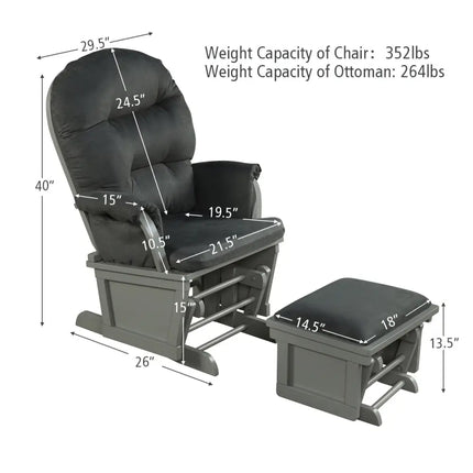 Wood Baby Glider and Ottoman Cushion Set with Padded Armrests for Nursing-Gray - Dark Gray - Recliners