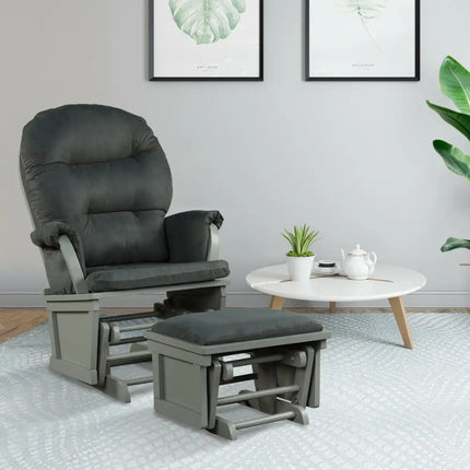 Wood Baby Glider and Ottoman Cushion Set with Padded Armrests for Nursing-Gray - Dark Gray - Recliners
