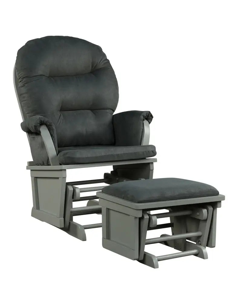 Wood Baby Glider and Ottoman Cushion Set with Padded Armrests for Nursing-Gray - Dark Gray - Recliners