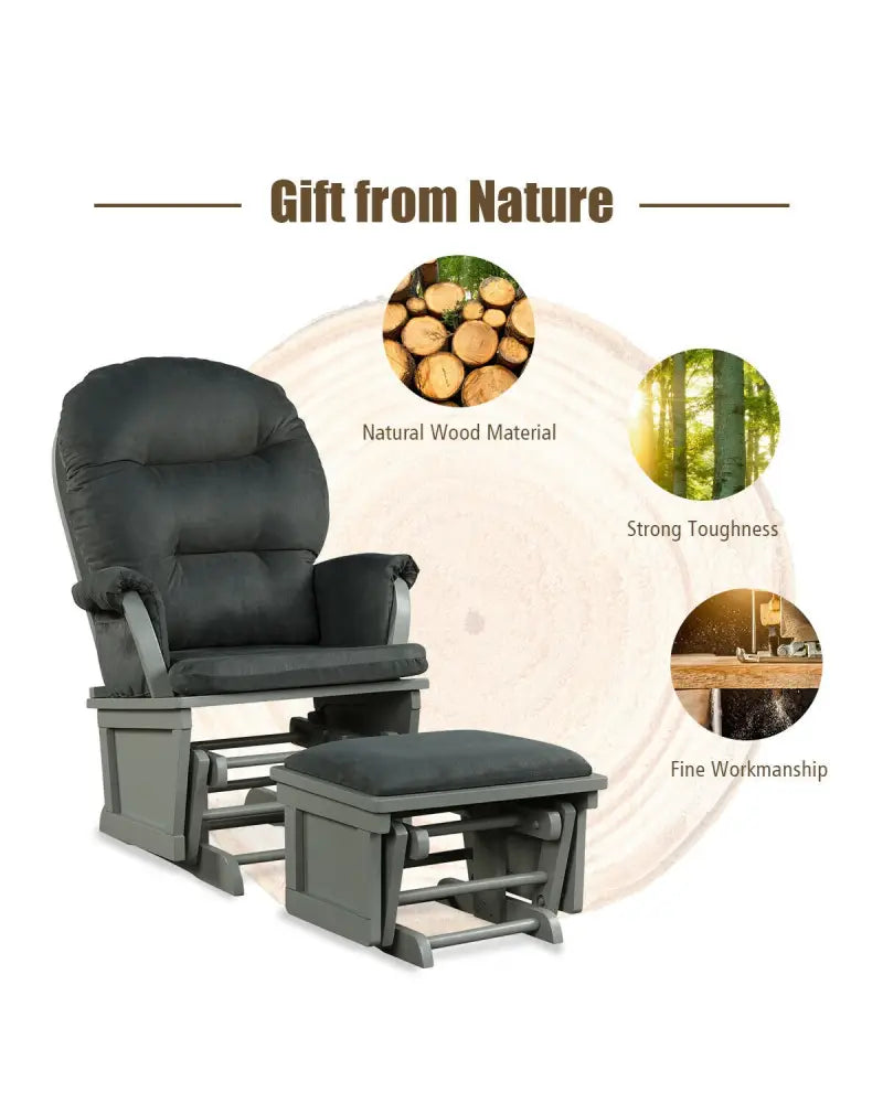 Wood Baby Glider and Ottoman Cushion Set with Padded Armrests for Nursing-Gray - Dark Gray - Recliners