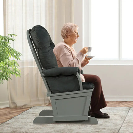 Wood Baby Glider and Ottoman Cushion Set with Padded Armrests for Nursing-Gray - Dark Gray - Recliners