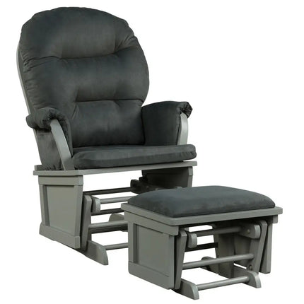 Wood Baby Glider and Ottoman Cushion Set with Padded Armrests for Nursing-Gray - Dark Gray - Recliners